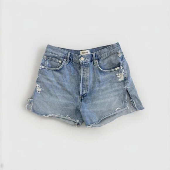 AGOLDE Revolve Distressed Dee High Rise Blue Light Wash Denim Shorts Size 29 - Picture 1 of 8